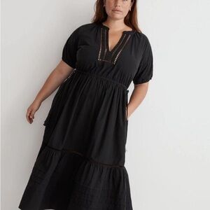 Madewell Black Tiered Ruched Midi Sundress